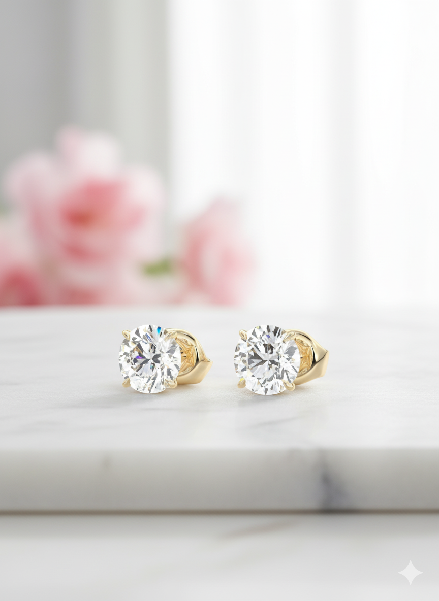 1/2ct Lab Grown Diamond Stud Earrings • 14K Yellow Gold Dainty Solitaire Earrings