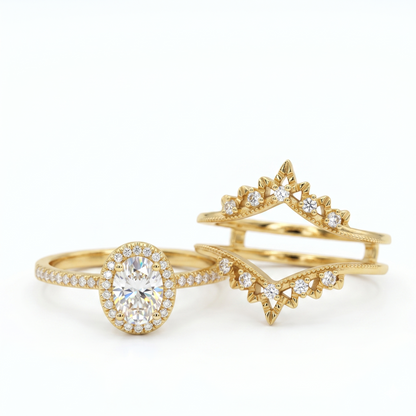 1.530ct Oval Moissanite Engagement ring set,Enhancer Wedding Band