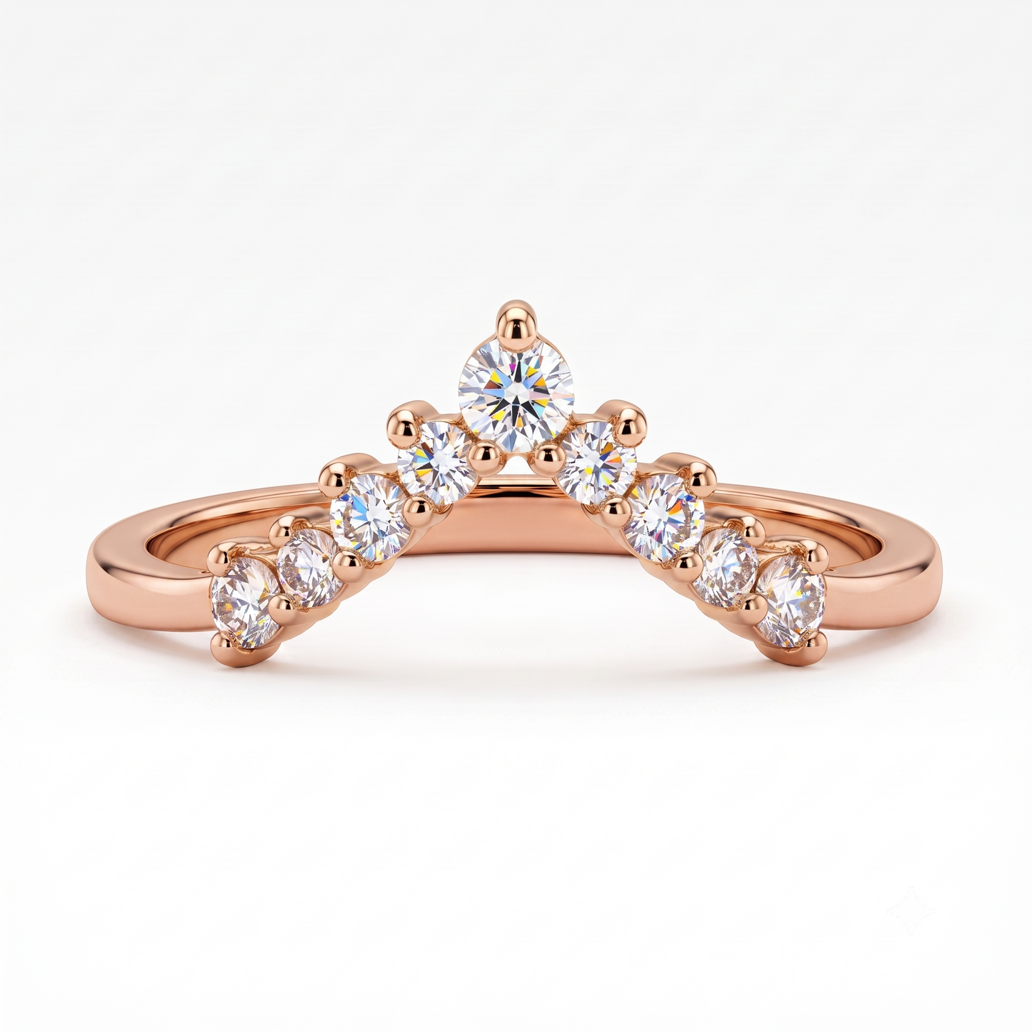 0.200 ct V Shape Curved Lab Grown Diamond Wedding Band Ring, 14K Gold