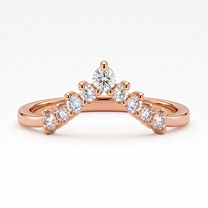 0.200 ct V Shape Curved Lab Grown Diamond Wedding Band Ring, 14K Gold