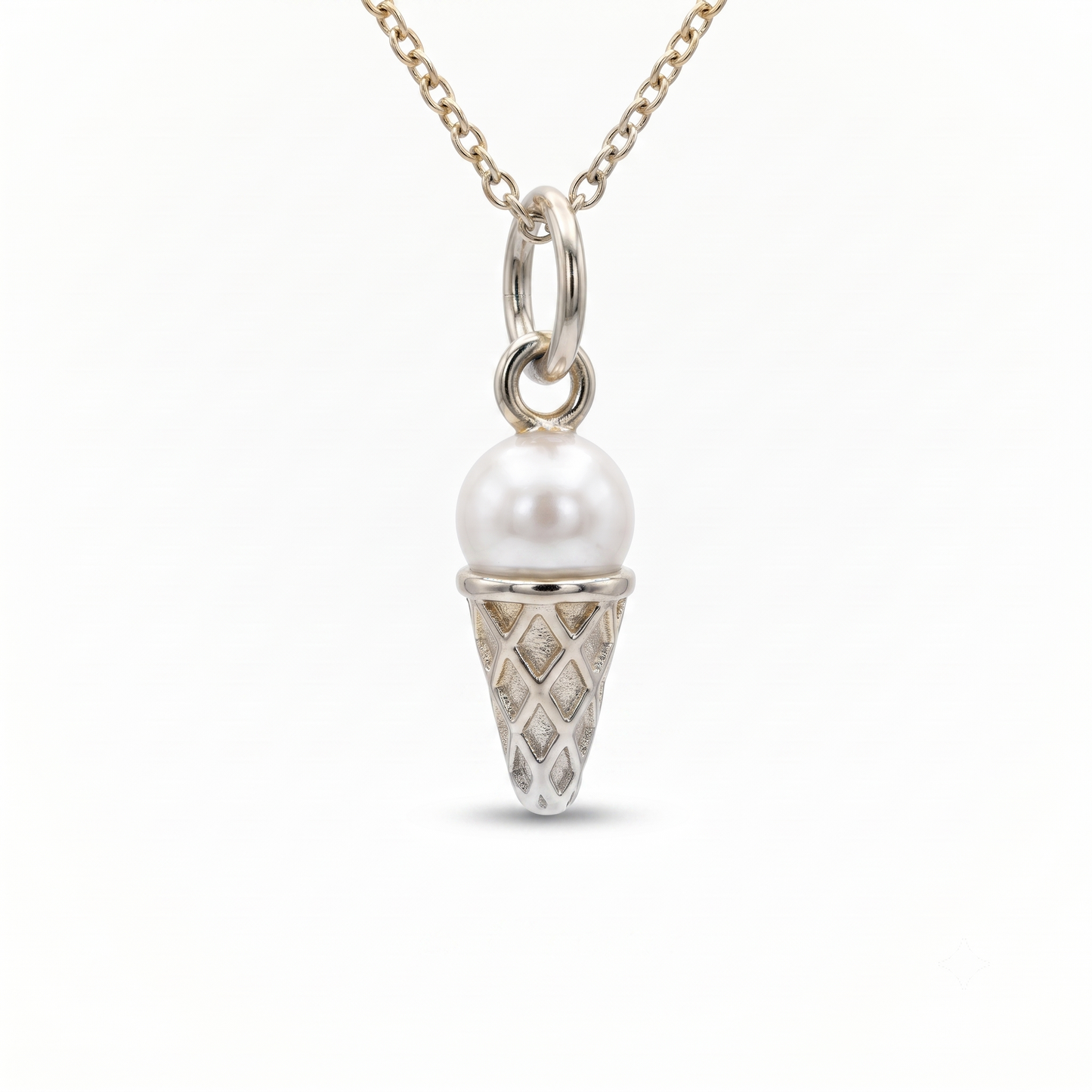 Pearl Ice Cream Cone Pendant Necklace, 14K Gold