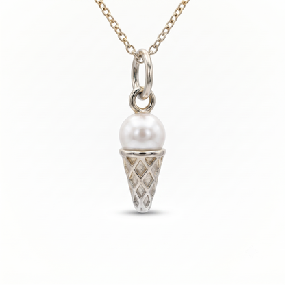 Pearl Ice Cream Cone Pendant Necklace, 14K Gold