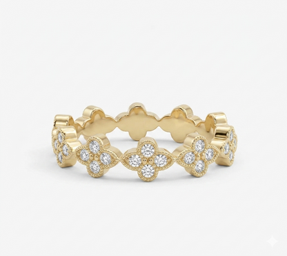 14K Gold Floral Eternity Diamond Band – Vintage Style Wedding Ring