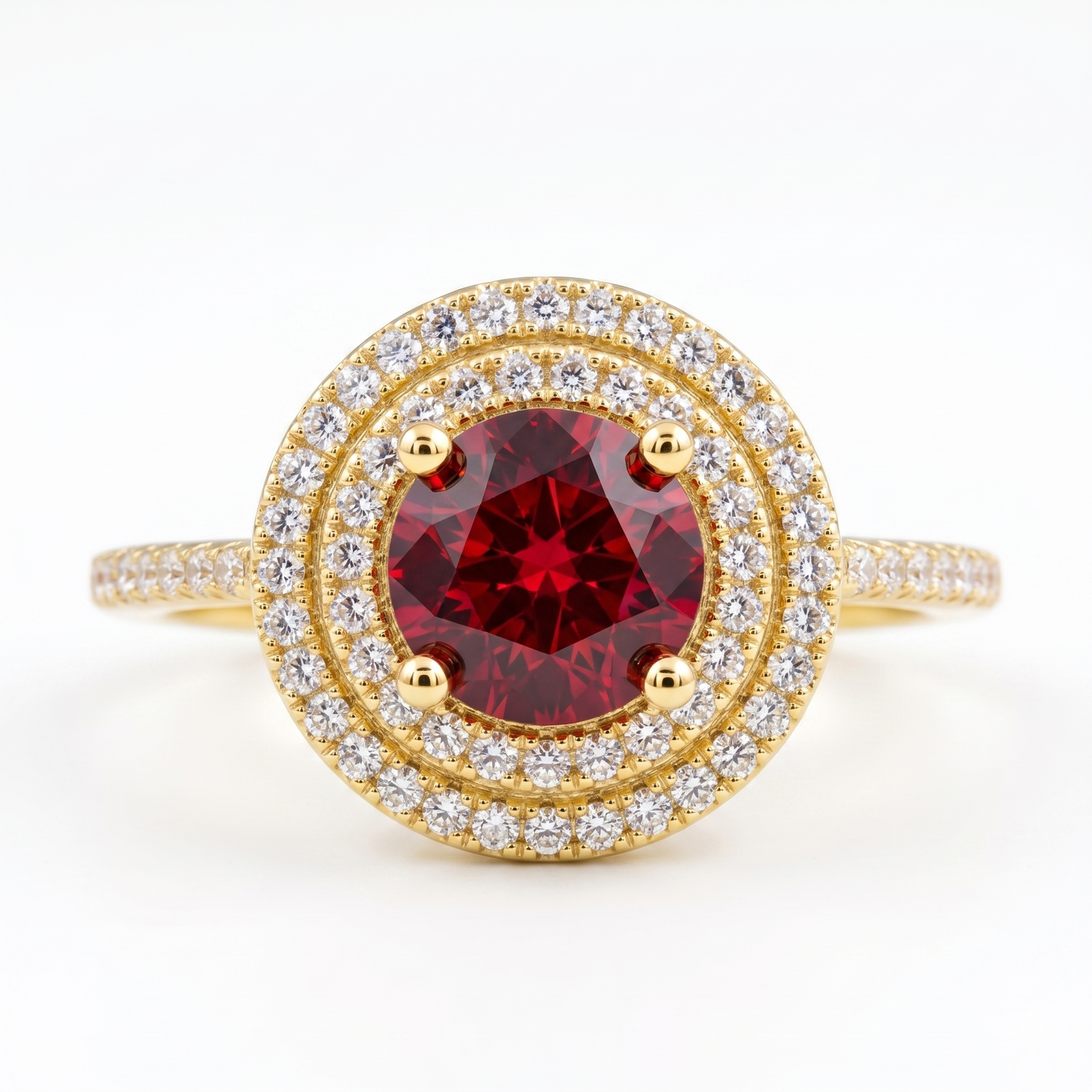 Pink Round Double Halo Engagement Ring