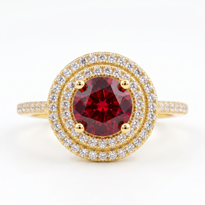 Pink Round Double Halo Engagement Ring