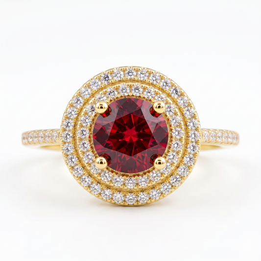 Pink Round Double Halo Engagement Ring