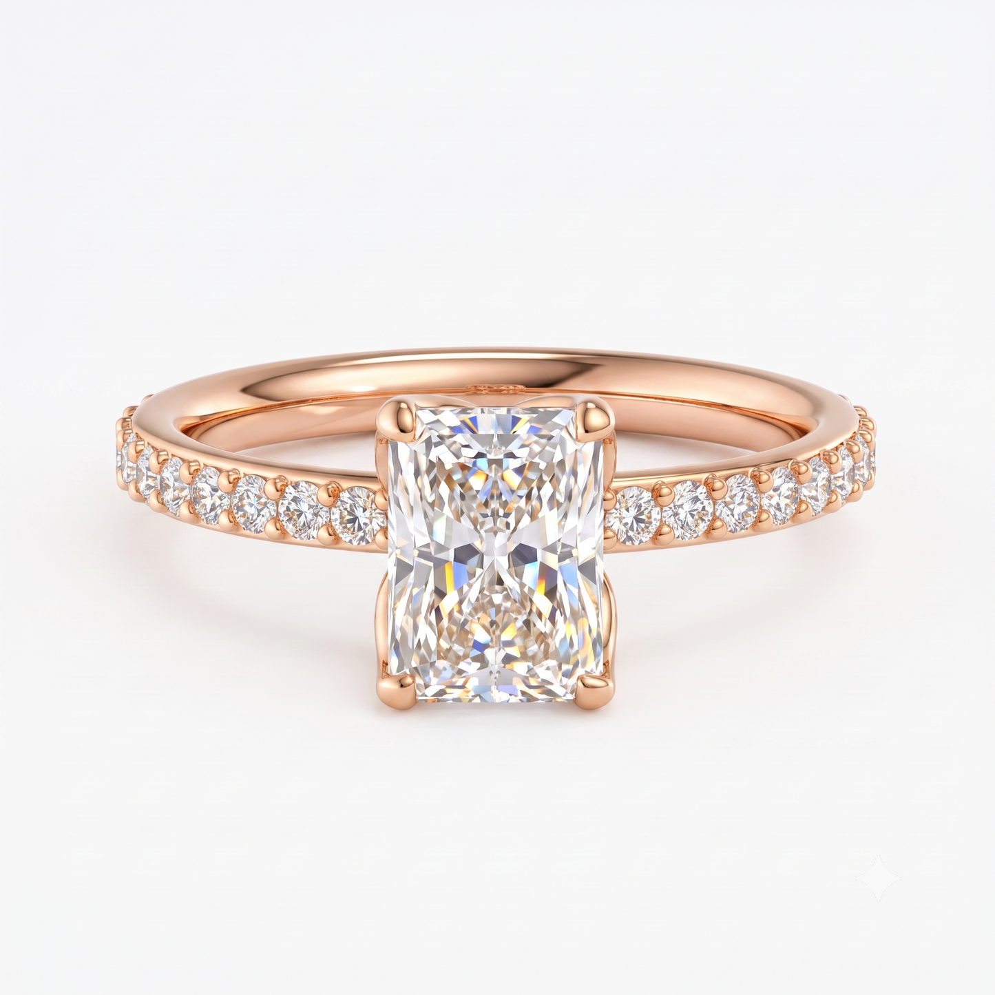 1.5 CT Radiant Cut Lab Grown Solitaire Hidden Halo Half Eternity Engagement Ring