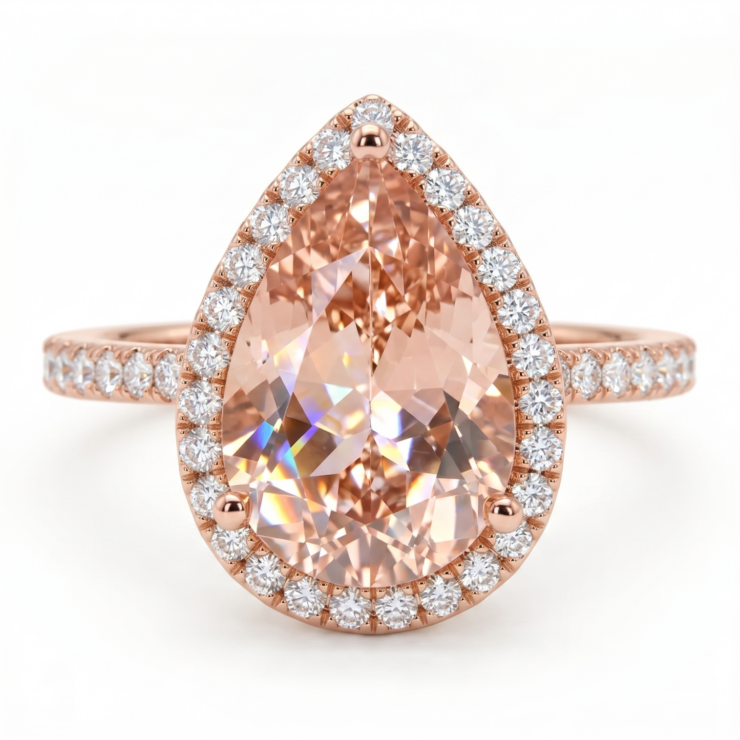 2.00Ct Pear Morganite Halo Women's Engagement Ring 14k Rose Gold