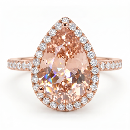 2.00Ct Pear Morganite Halo Women's Engagement Ring 14k Rose Gold