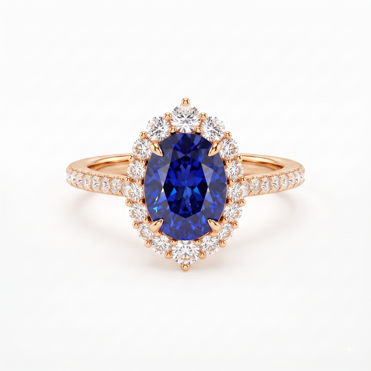 3 CT Oval Sapphire Blue CZ Halo Ring in 14K Gold