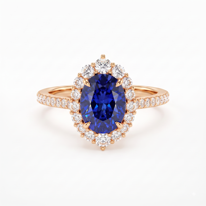 3 CT Oval Sapphire Blue CZ Halo Ring in 14K Gold