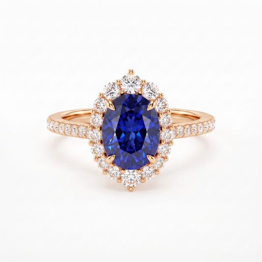 3 CT Oval Sapphire Blue CZ Halo Ring in 14K Gold