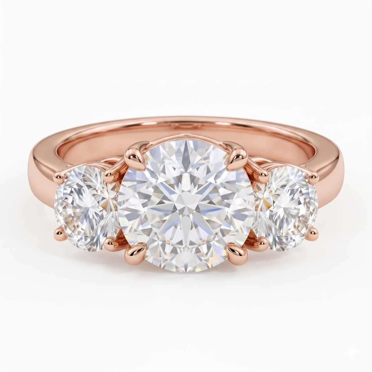 3.00ct Round cut Natural Three Stone Diamond Engagement Ring