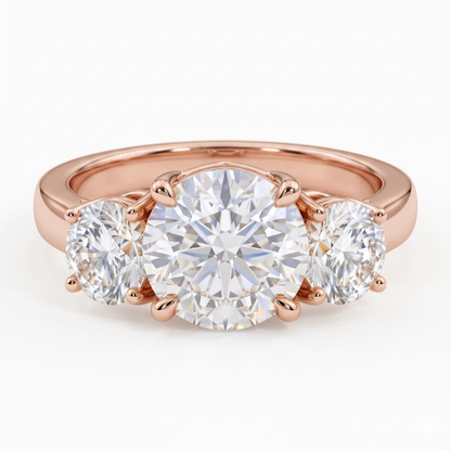 3.00ct Round cut Natural Three Stone Diamond Engagement Ring