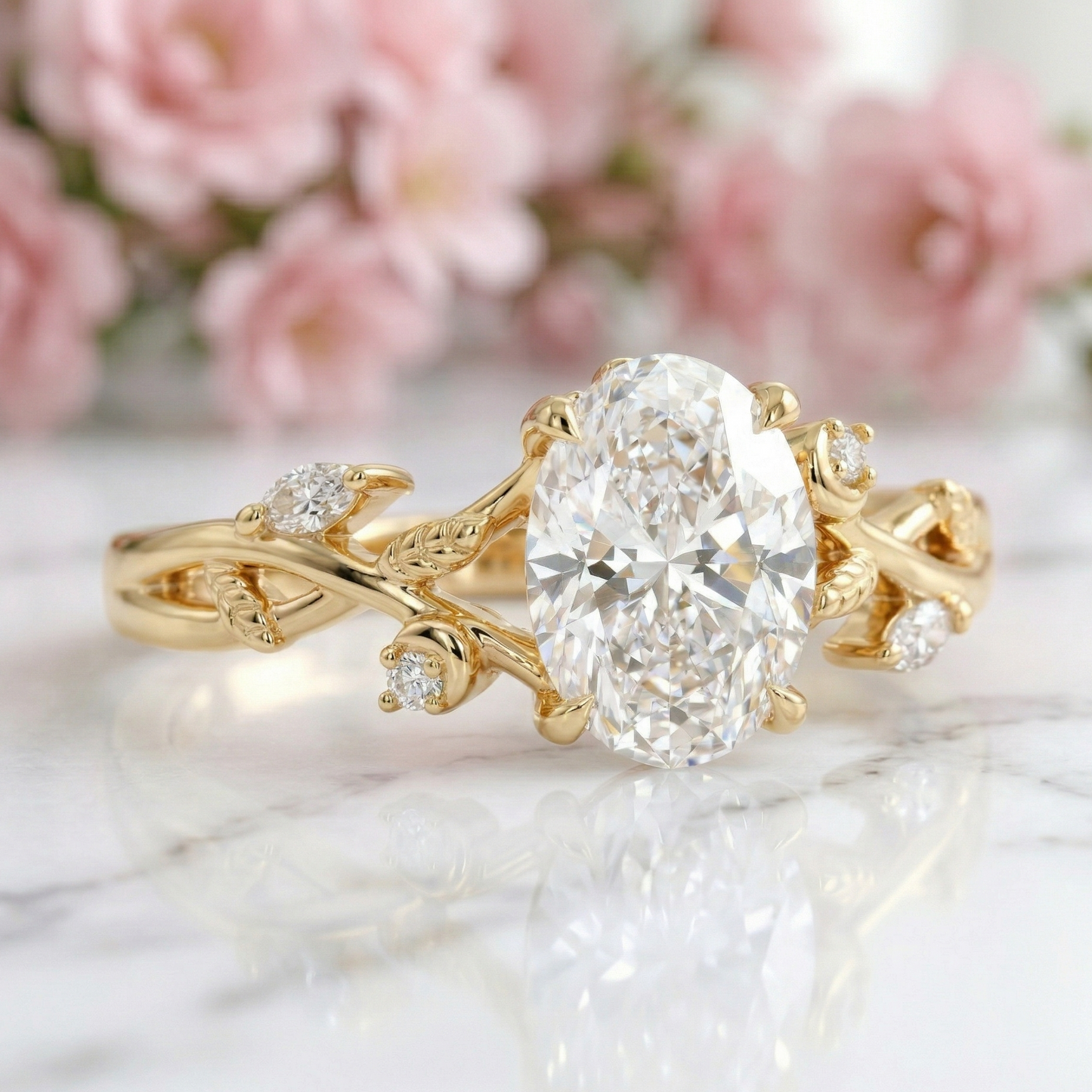 2.060 ct Oval Lab Grown Diamond Nature Inspired Vine Ring