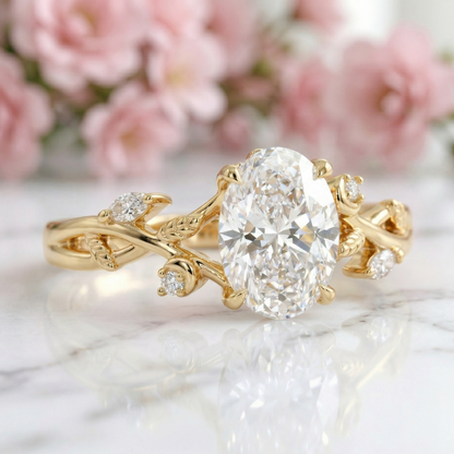 2.060 ct Oval Lab Grown Diamond Nature Inspired Vine Ring