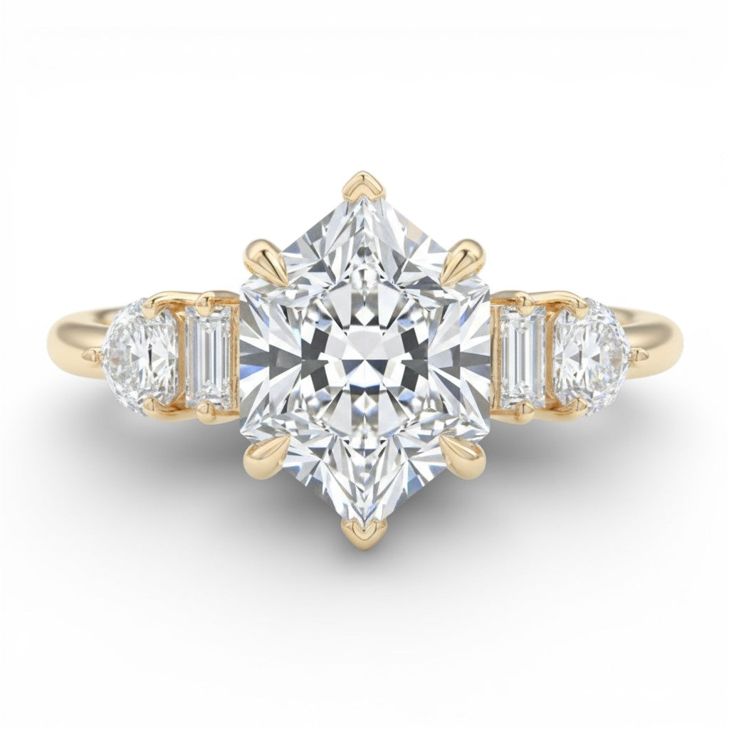 1.650ct Hexagon Lab-Grown Diamond Three Stone Engagement Ring