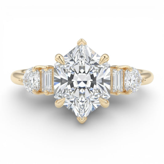 1.650ct Hexagon Lab-Grown Diamond Three Stone Engagement Ring