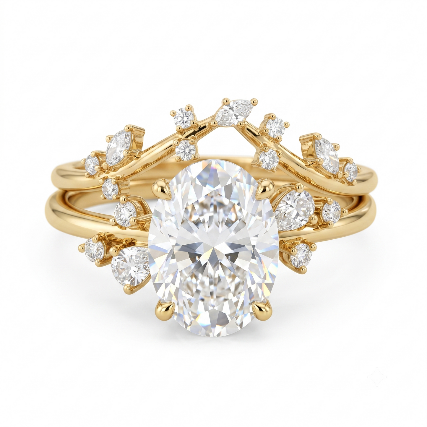 Vintage Oval Cut Moissanite Engagement Ring Set Uniqied Leaf and Vine Twisted Design Ring