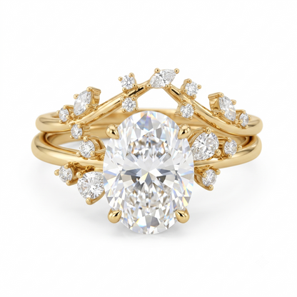 Vintage Oval Cut Moissanite Engagement Ring Set Uniqied Leaf and Vine Twisted Design Ring