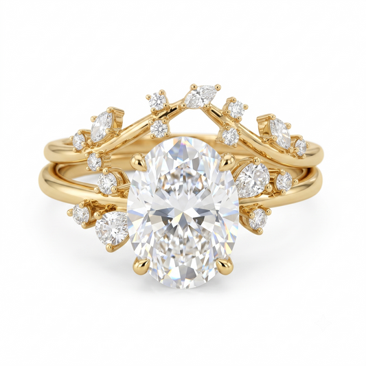 Vintage Oval Cut Moissanite Engagement Ring Set Uniqied Leaf and Vine Twisted Design Ring