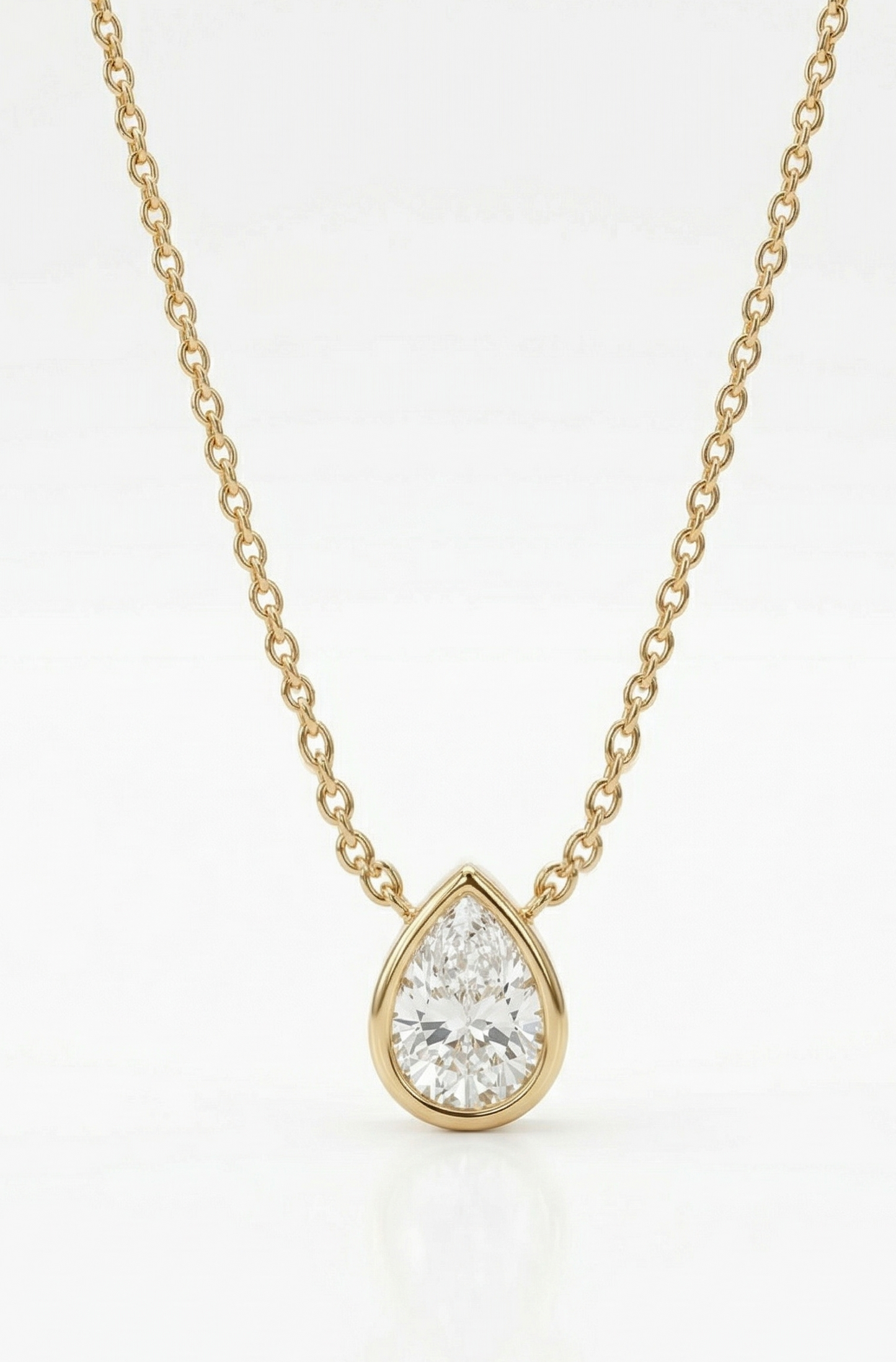yellow gold pear shape diamond pendants bezel set​

