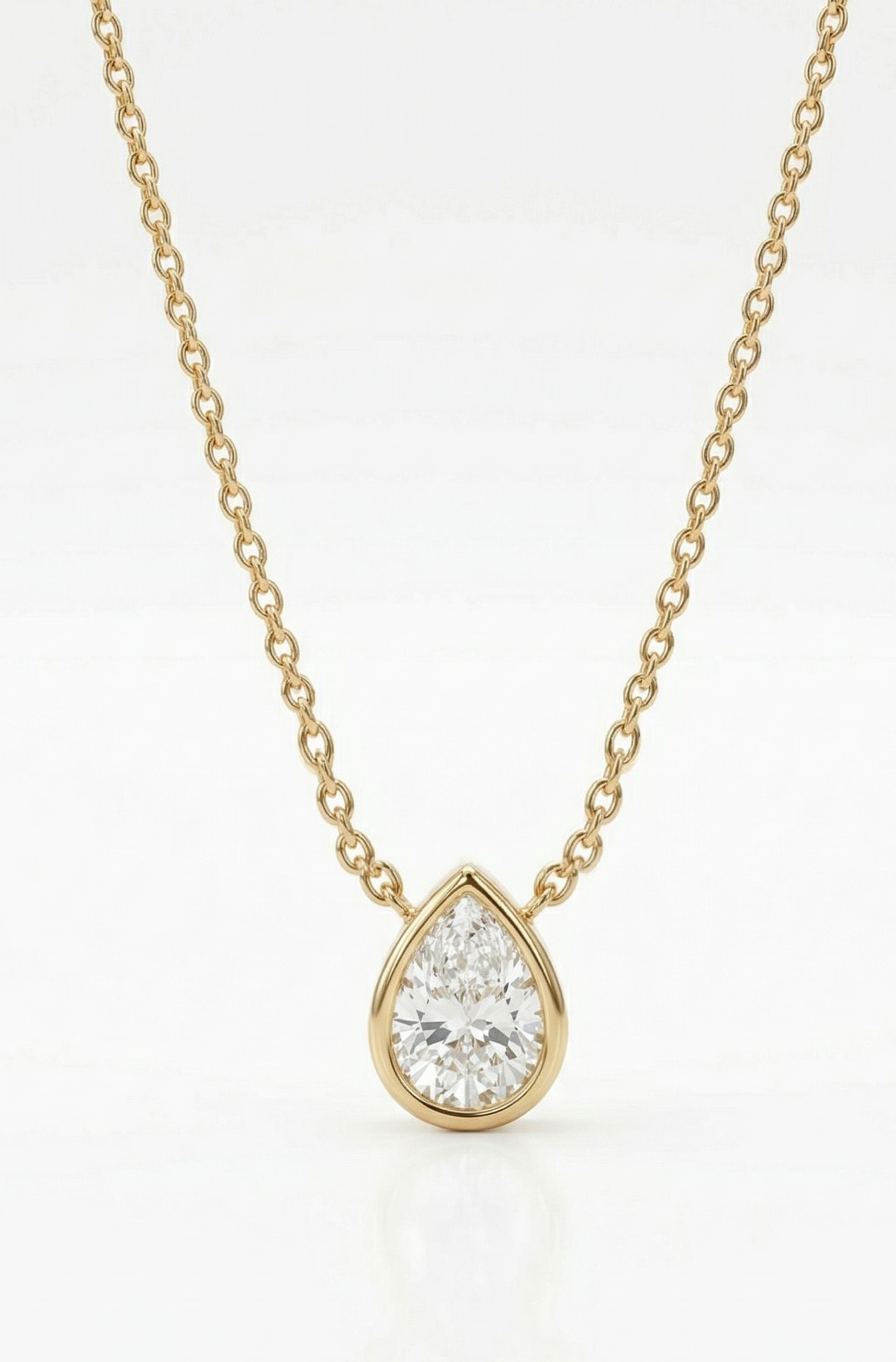 yellow gold pear shape diamond pendants bezel set​

