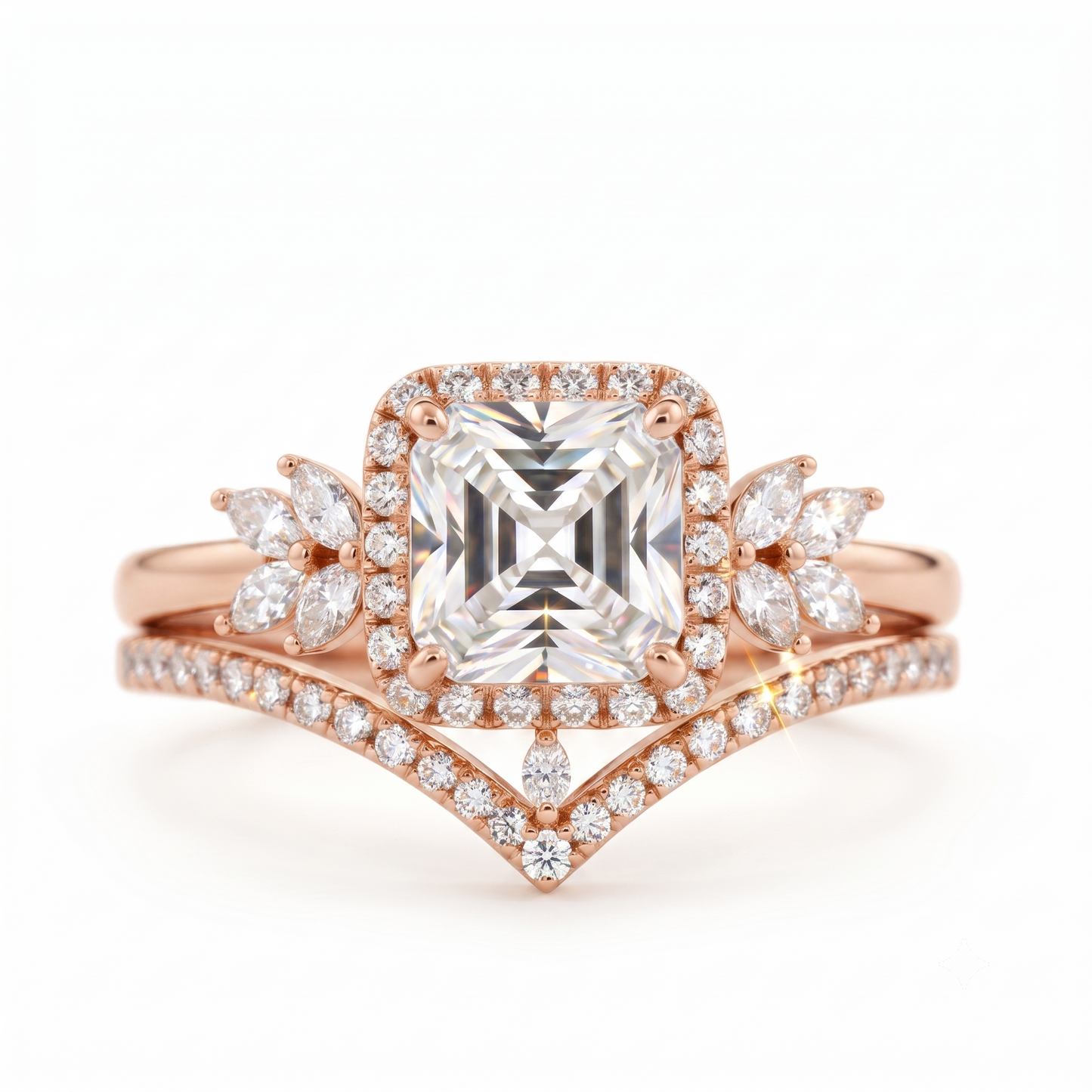 1.60 Ct Asscher Cut Lab-Grown Engagement Ring Set