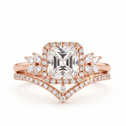 1.60 Ct Asscher Cut Lab-Grown Engagement Ring Set