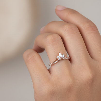 Moissanite Curved Wedding Band 0.096 ct - Unique Bridal Ring