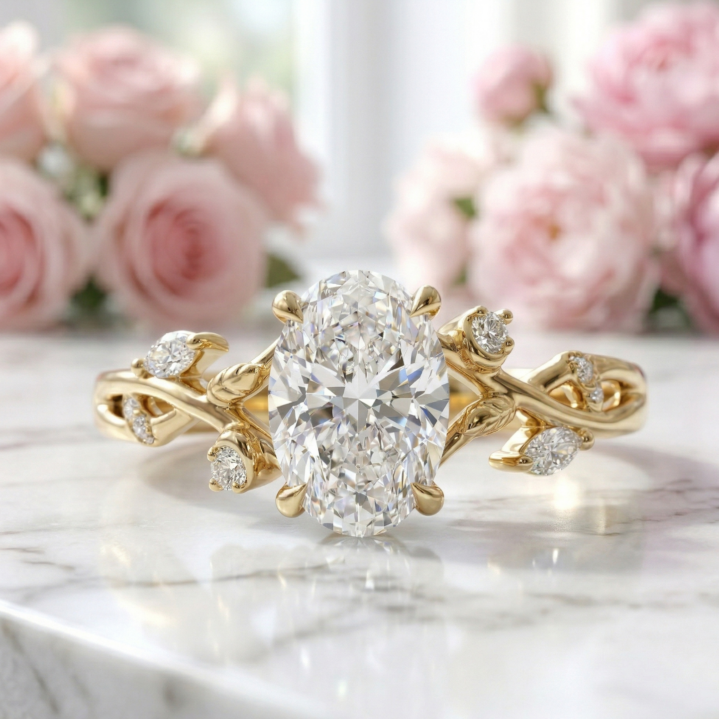 2.060 ct Oval Lab Grown Diamond Nature Inspired Vine Ring
