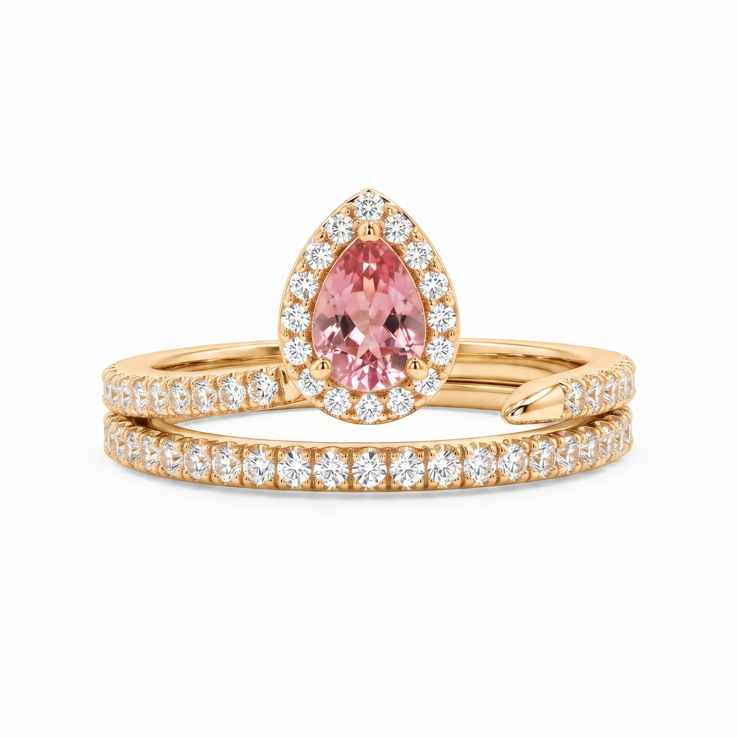 1.00Ct Pear Cut Man Made Pink Sapphire Halo Engagement Ring