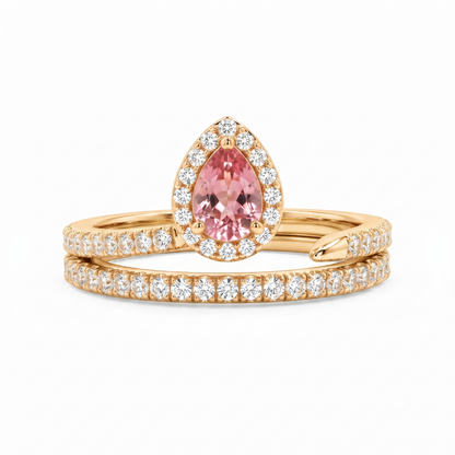 1.00Ct Pear Cut Man Made Pink Sapphire Halo Engagement Ring