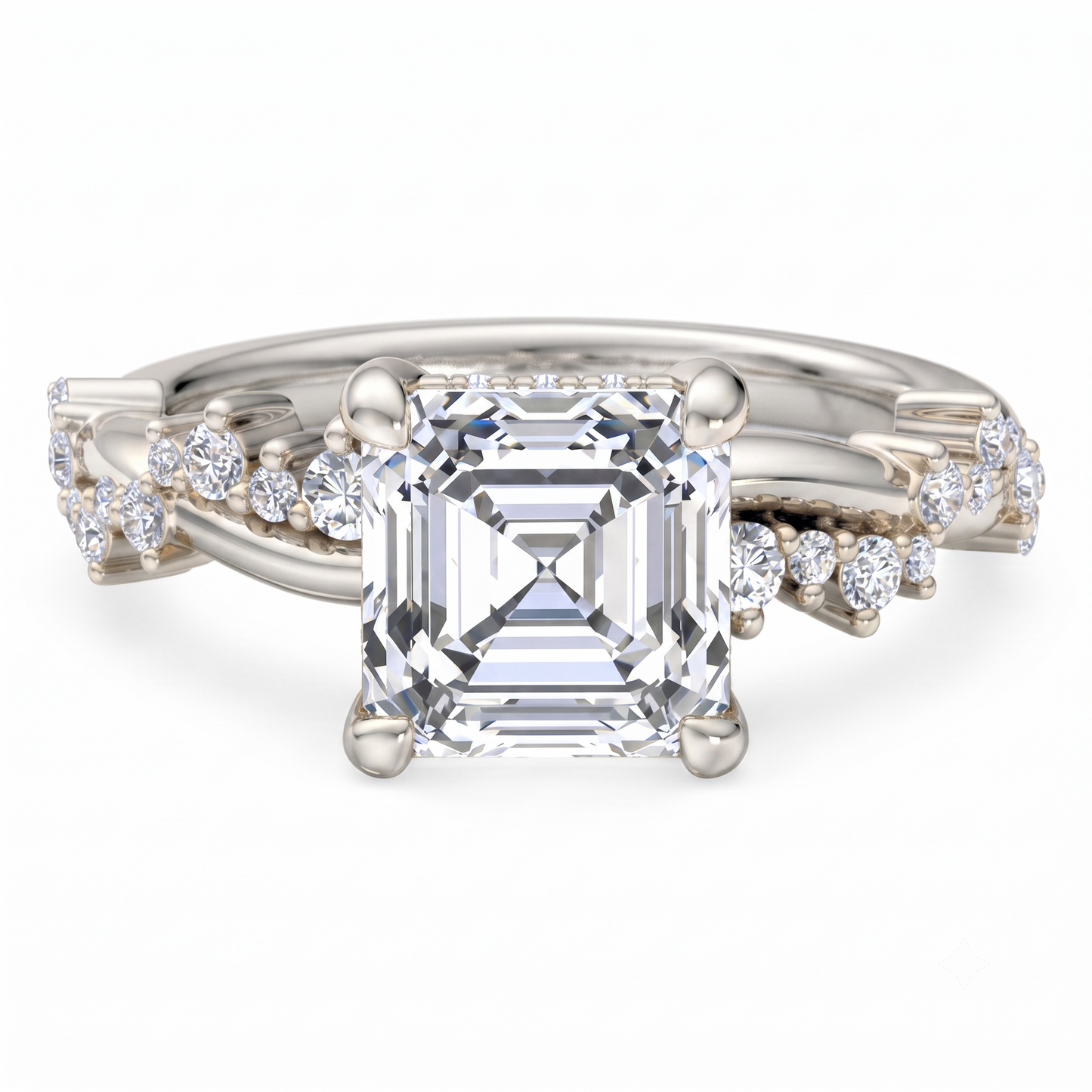 1. 1/4 Carat Asscher Cut Lab Grown Diamond Unique Twig and Leaf Ring