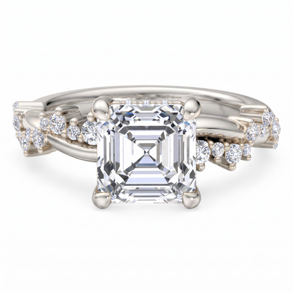 1. 1/4 Carat Asscher Cut Lab Grown Diamond Unique Twig and Leaf Ring