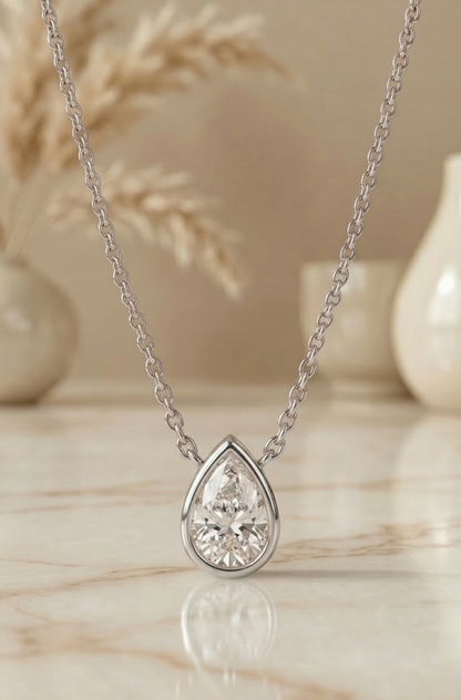 1 Ct Pear Lab Grown Diamond Bezel Set Pendant Necklace