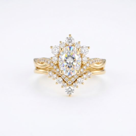 1.00ct Oval Cut Natural Diamond Engagement Ring Set
