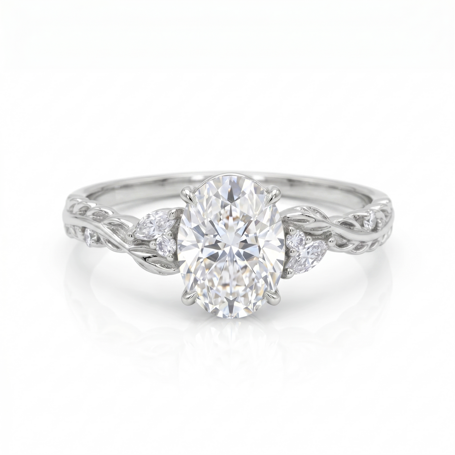 1.60ct Oval Lab Grown Diamond Engagement Ring - Leaf Art Deco