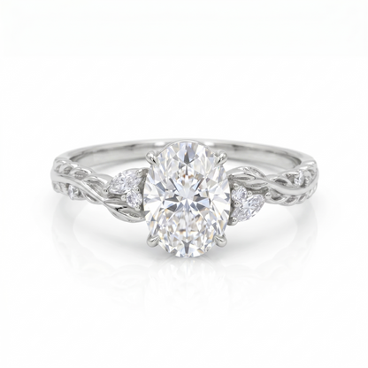 1.60ct Oval Lab Grown Diamond Engagement Ring - Leaf Art Deco