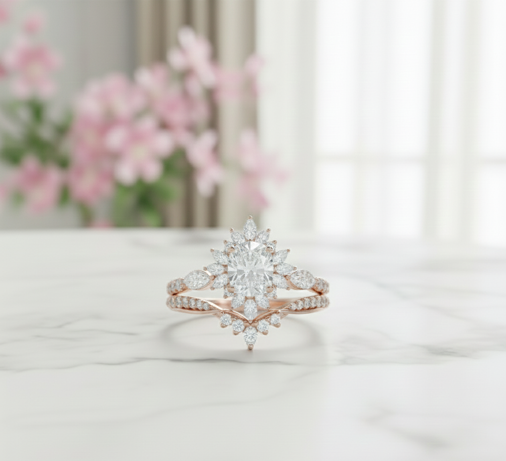 2.50 Ct Oval Moissanite Engagement & Bridal Ring Set