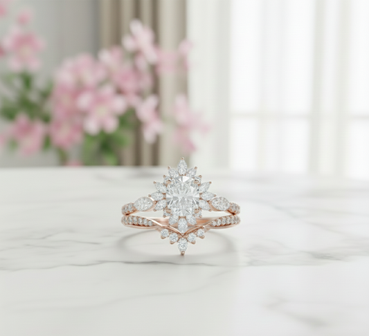 2.50 Ct Oval Moissanite Engagement & Bridal Ring Set