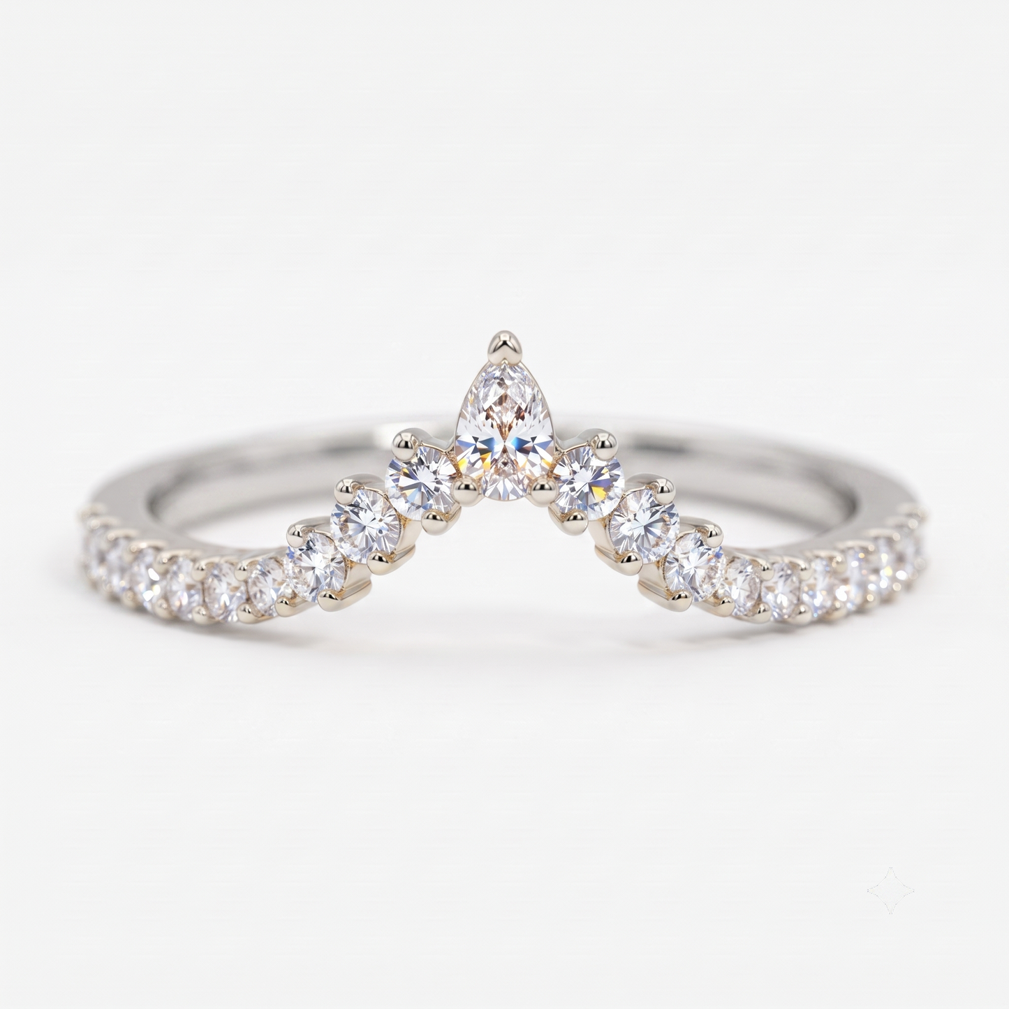 0.200 ct Pear & Round Cut Lab Grown Diamond V Shape Wedding Band Ring