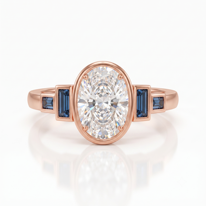 1.75 ct Oval Lab Grown Diamond Engagement Ring • Vintage Rose Gold Bezel Set Ring