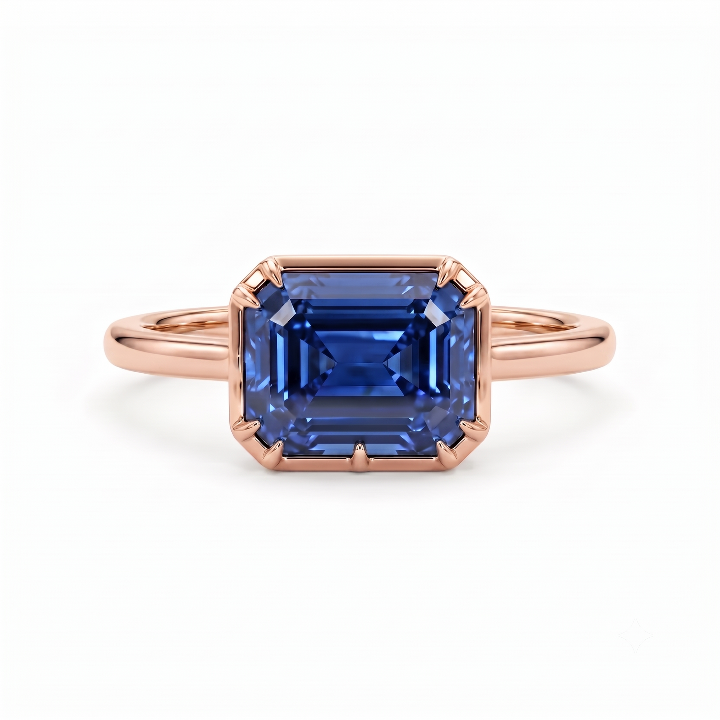 8.5x6.5 mm Blue Emerald Cut Lab Sapphire Engagement Ring