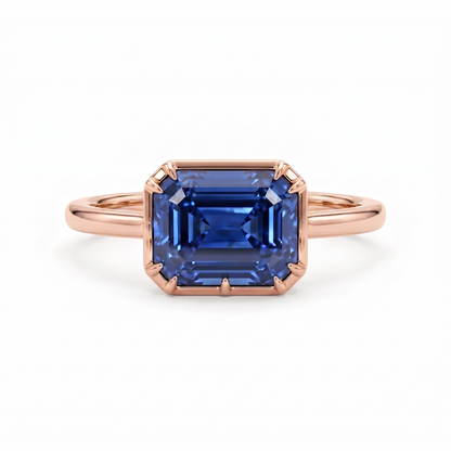 8.5x6.5 mm Blue Emerald Cut Lab Sapphire Engagement Ring