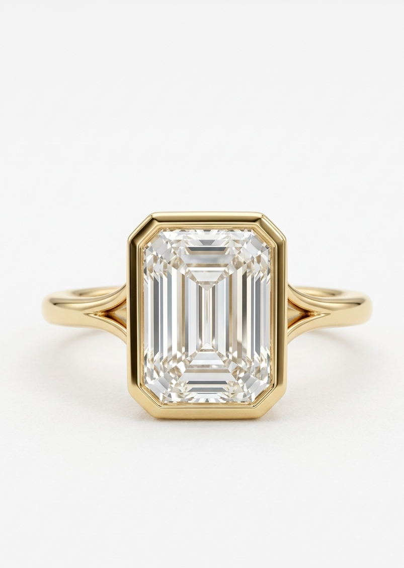 gold emerald cut engagement ring