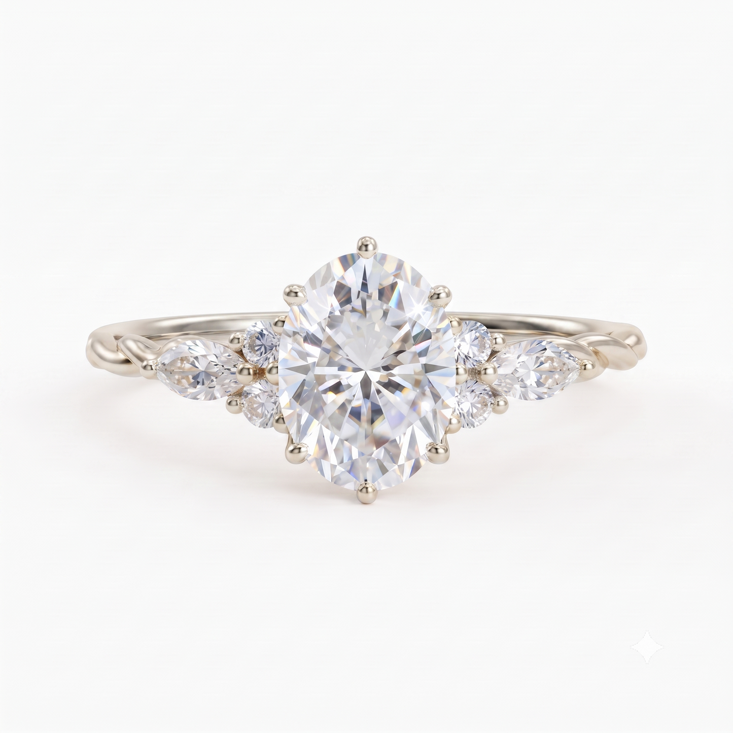 1.76Ct Oval Lab Diamond Ring with Marquise Eternity Twist