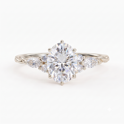 1.76Ct Oval Lab Diamond Ring with Marquise Eternity Twist