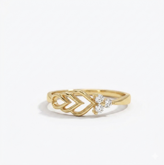 14K Gold Leaf Ring with Lab‑Grown Diamond