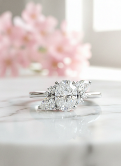 Elegant 1.70 CT Oval Engagement Ring – 14K Gold Cluster Design